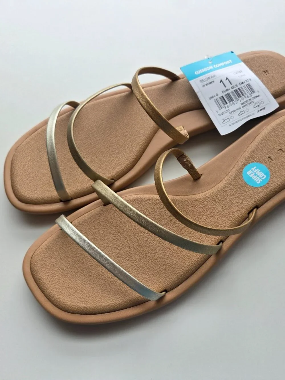 REEF Willow Ava Metallic Strappy Flat Slip On Sandals Size 11 Womens NEW Neutral